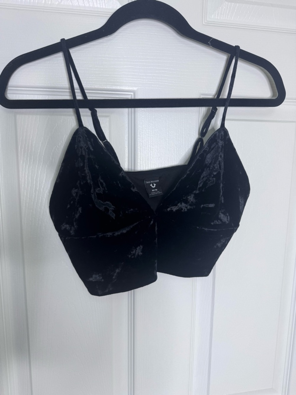 True Religion Black Velvet V-Neck Bralette